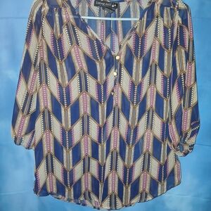 Living Doll Women's Chevron Blue and Purple Blouse